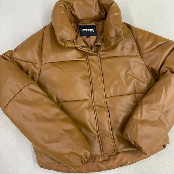 Free People Apparis Jemma Puffer Jacket Bomber Coat in Cognac Brown - Picture 10 of 11